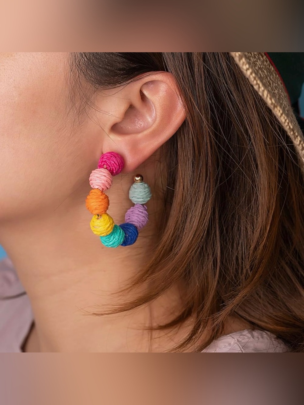 Colorful Rainbow Beaded Hoop Earrings - Multicolor Women Jewelry
